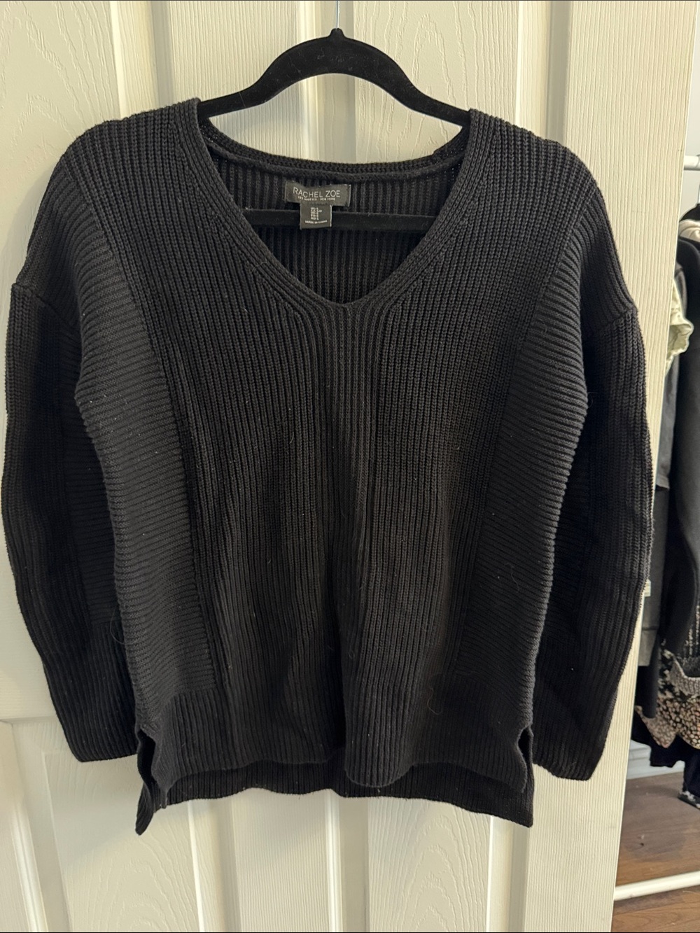 Rachel Zoe Black Ribbed V-Neck Sweater